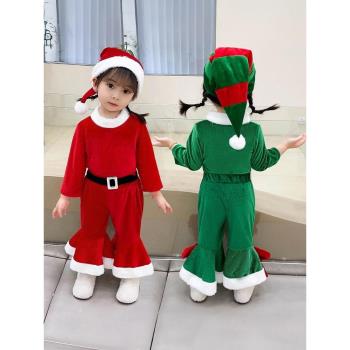 女童聖誕節兒童服裝幼兒萬聖節女寶寶聖誕衣服可愛紅色綠色套裝