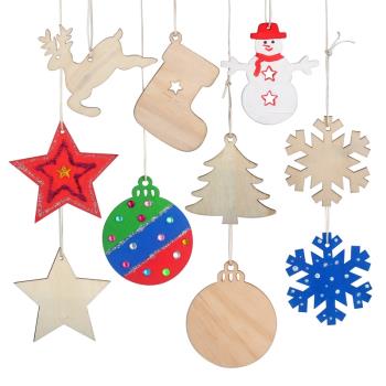 幼兒園兒童手工DIY彩繪材料 圣誕節木質五角星圣誕球白模填色掛飾