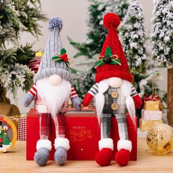 H3圣誕節裝飾品北歐風魯道夫無臉娃娃擺件圣誕毛球針織老人玩偶