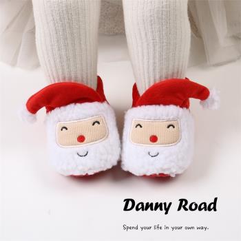 冬季寶寶鞋棉鞋圣誕節圣誕老人嬰兒鞋保暖軟底0-1歲可愛毛毛鞋