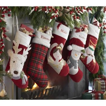 平絨款圣誕襪圣誕禮物圣誕節裝飾掛飾圣誕圣誕老人禮物袋繡名字