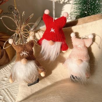 圣誕節新款無臉老人掛件毛線帽子老頭可愛圣誕裝扮圣誕樹配件掛飾