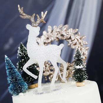 圣誕節蛋糕裝飾閃粉水晶麋鹿蛋糕擺件唯美甜品臺裝扮雪花插件插牌