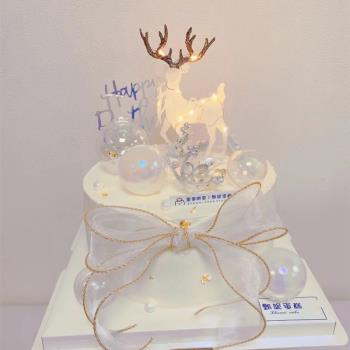 水晶麋鹿小鹿網紅ins女神生日蛋糕裝飾擺件圣誕節流蘇皇冠插件