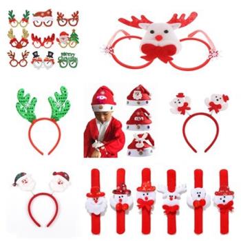 圣誕節裝飾 大人兒童裝扮圣誕發光發箍 圣誕帽眼鏡框頭箍發卡