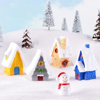 圣誕節雪景房子卡通雪屋樹脂小擺件微景觀diy可愛雪人節日禮物