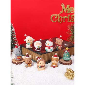 圣誕節小禮物創意樹脂可愛小動物辦公桌面裝飾圣誕樹圣誕老人擺件