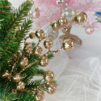心悠圣誕樹插枝串閃亮金色銀色玫瑰金裝飾串圣誕節多支金粉插件