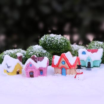 可愛雪景小房屋模型樹脂工藝新年圣誕節場景造景裝飾品桌面小擺件