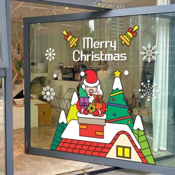 創意ins風圣誕節插畫玻璃門貼紙咖啡奶茶蛋糕服裝店鋪靜電窗貼紙