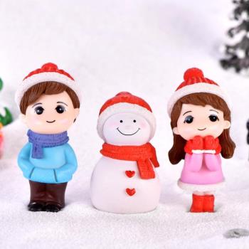 微景觀雪景冬裝情侶雪人創意攝影手工小飾品圣誕節擺設蛋糕小擺件