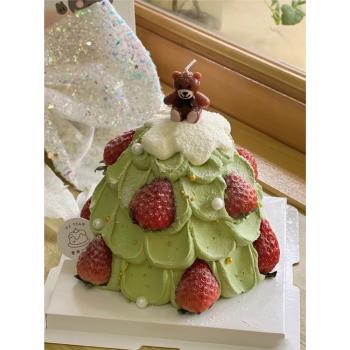 圣誕節草莓塔生日蛋糕裝飾小熊蠟燭可愛網紅草圈圣誕老人雪人擺件