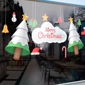 圣誕節新年裝飾商鋪靜電貼紙圣誕樹節日氛圍布置櫥窗玻璃門貼窗貼