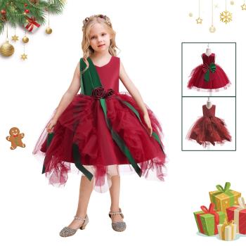 兒童禮服 聖誕節服裝紅綠演出服蓬蓬連衣裙女童公主裙girl dress