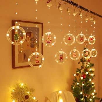 跨境新品圣誕節燈串圣誕老人卡通造型窗簾燈LED彩燈房間櫥窗裝飾