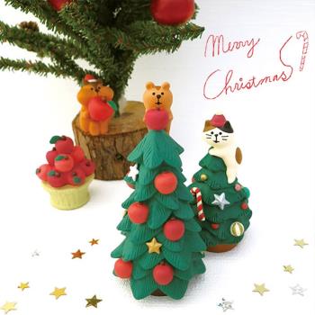 DECOLE松鼠圣誕樹蘋果微縮場景小擺件樹脂貓咪圣誕節裝飾朋友禮物
