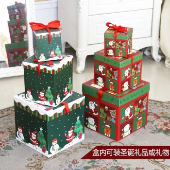 圣誕節裝飾品禮盒禮物盒可裝禮品彩色雪人老人圖案圣誕樹下擺件