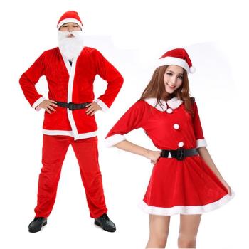 新款金絲絨圣誕節服裝成人兒童圣誕老人男服圣誕衣服演出女服服裝