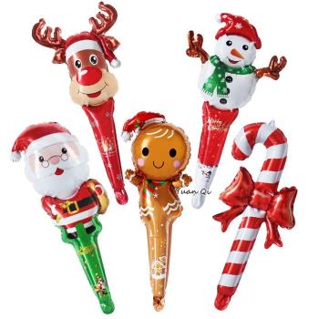 圣誕節商場幼兒園裝飾手持棒兒童禮物圣誕老人雪人麋鹿拐杖糖氣球