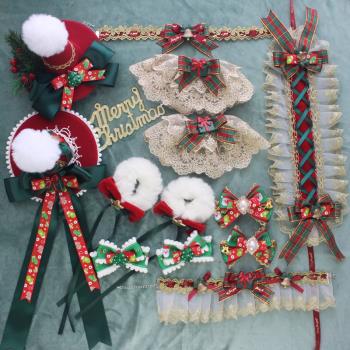 洛麗塔原創圣誕帽小物紅綠發飾