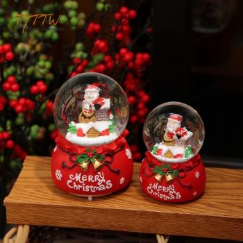 溫馨創意圣誕節八音盒雪中浪漫音樂盒圣誕水晶球禮品擺件