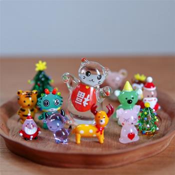 日式手工玻璃 超可愛的圣誕節玻璃小擺件 青蛙 生肖車載微觀擺件