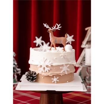 圣誕節烘焙蛋糕裝飾PVC梅花鹿擺件翻糖白色雪花甜品臺派對裝扮
