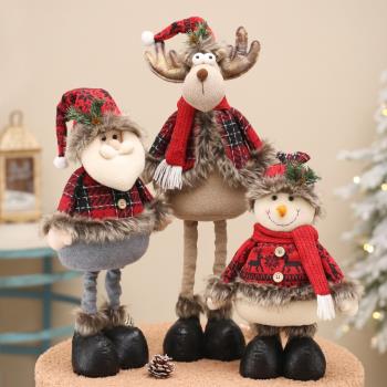 圣誕節禮物可伸縮站姿雪人公仔麋鹿玩偶圣誕樹下老人娃娃裝飾擺件