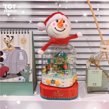 聖誕樹雪人旋轉積木音樂燈光拼插積木八音盒可愛玩具聖誕節禮物女