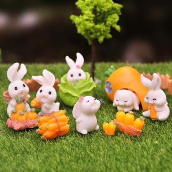 可愛卡通動物兔子樂園微景觀擺件胡蘿卜兔房子萌兔園藝造景裝飾品