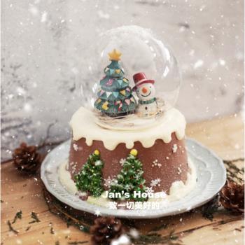 圣誕節蛋糕裝飾圣誕創意雪人圣誕樹玻璃罩擺件小清新樹脂圣誕擺件