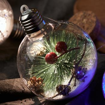 發光圣誕球8cm透明裝飾球七彩泡泡球櫥窗帶燈吊飾球圣誕樹掛件