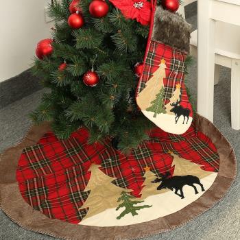 圣誕節創意裝飾加厚布格子田園風格歐美款式圣誕樹樹裙裝飾貼布繡