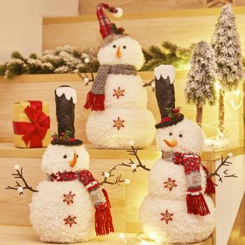 圣誕節毛絨雪人公仔桌面擺件網紅娃娃圣誕禮物櫥窗裝飾場景布置
