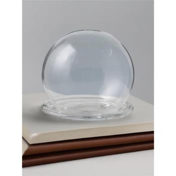 永生花圓球玻璃罩展示盒木塞瓶粘土手辦防塵罩擺件 球形蛋糕裝飾