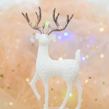 圣誕節水晶鹿閃金麋鹿插件甜品臺蛋糕裝飾小鹿擺件紗花蝴蝶結插牌