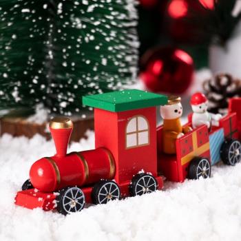 兒童節創意擺件兒童禮物手工彩繪木質小火車圣誕樹樹迷你玩偶掛件