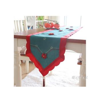 歐式刺繡圣誕餐桌布桌旗立體花家用節日桌帶圣誕節茶幾裝飾紅色cm