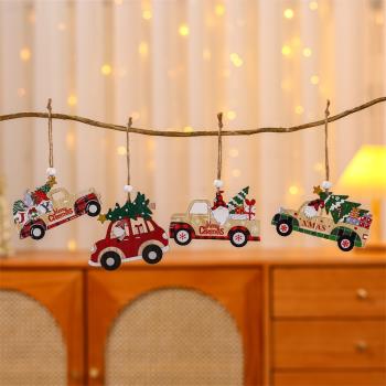 新款圣誕節彩繪木質小汽車掛件無臉森林老人小掛件圣誕樹裝飾用品