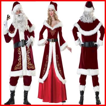 新款長袖圣誕節服裝圣誕老人爺爺裝加厚成人男女情侶派對演出服裝