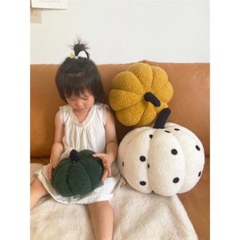 聖誕節裝飾南瓜抱枕摩登波點毛絨沙發靠墊創意兒童房間圓形枕頭