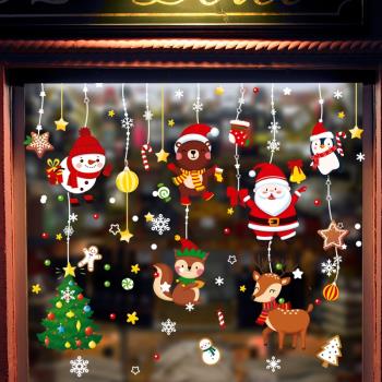 靜電無痕玻璃貼紙圣誕節掛件墻貼紙雪人圣誕樹上商鋪櫥窗布置新年
