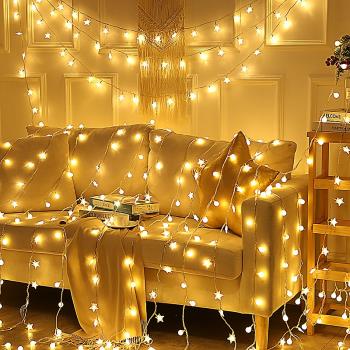 圣誕星星燈led彩燈閃燈串燈滿天星網紅房間裝飾布置五角星電池燈