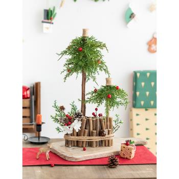阿楹 新款發光木質家用迷你圣誕樹餐桌面裝飾 主題布置小擺件禮物
