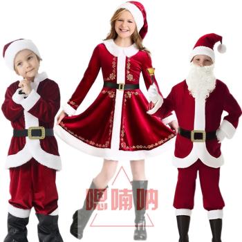 新款兒童圣誕節服裝圣誕老人公公衣服套裝舞臺演出服幼兒表演服裝