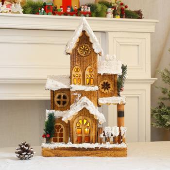 圣誕節發光小木屋木質房子雪屋酒店商場櫥窗圣誕場景裝飾用品擺件