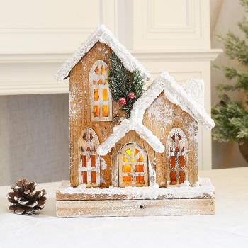 圣誕節裝飾發光小木屋木質房子雪屋酒店商場櫥窗圣誕場景裝飾用品