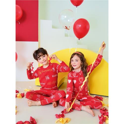 大紅色保暖新年寶寶兒童內衣