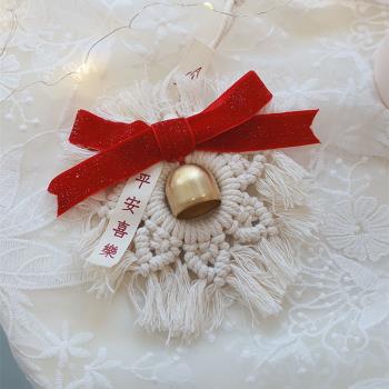 手工編織圣誕掛件雪花蝴蝶結鈴鐺 新年過年車平安喜樂吊飾裝飾節
