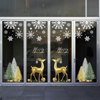 圣誕節麋鹿裝飾靜電貼紙商場入口酒店玻璃門4S店落地幕墻櫥窗貼畫